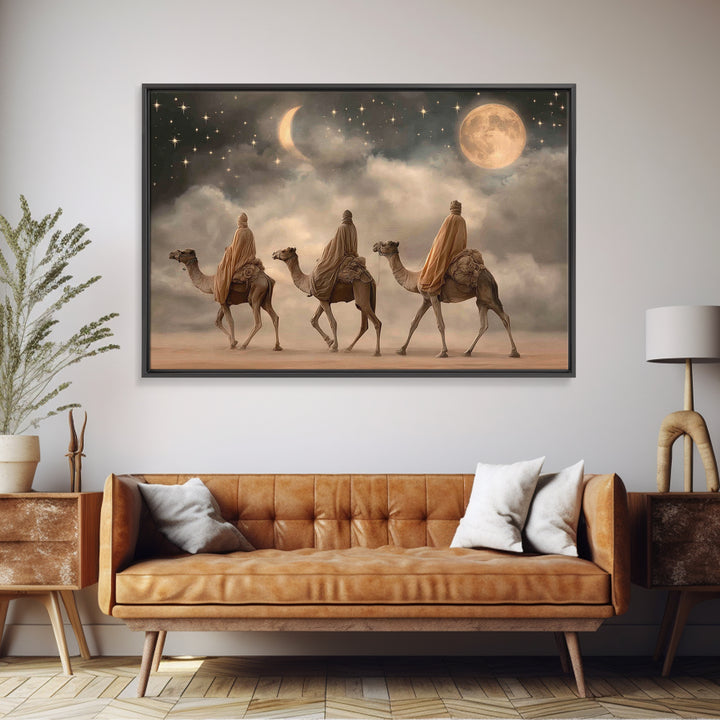 Moonlit Journey – Framed Canvas Print – Christian Wall Art – Christian Art Canvas – Christmas Art – Christian Christmas Art – Christian Dec