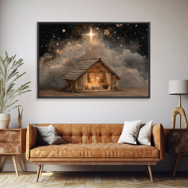 Holy Night Shelter – Framed Canvas Print – Christian Art Canvas – Christmas Art – Christian Wall Art – Christian Christmas Art – Christian