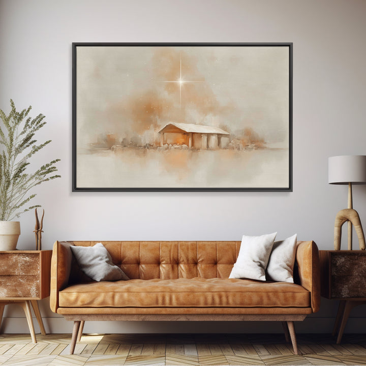 Quiet Manger Glow – Framed Canvas Print – Christian Wall Art – Christian Christmas Art – Christian Art Canvas – Christmas Art – Christian D