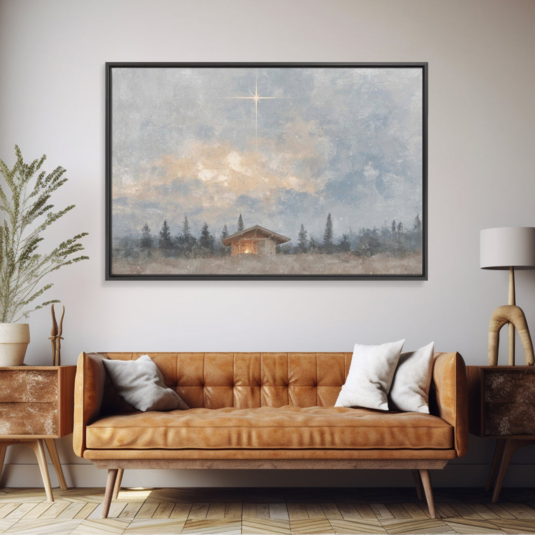 Evergreen Nativity – Framed Canvas Print – Christian Christmas Art – Christian Decor – Christian Wall Art – Christian Art Canvas – Christma
