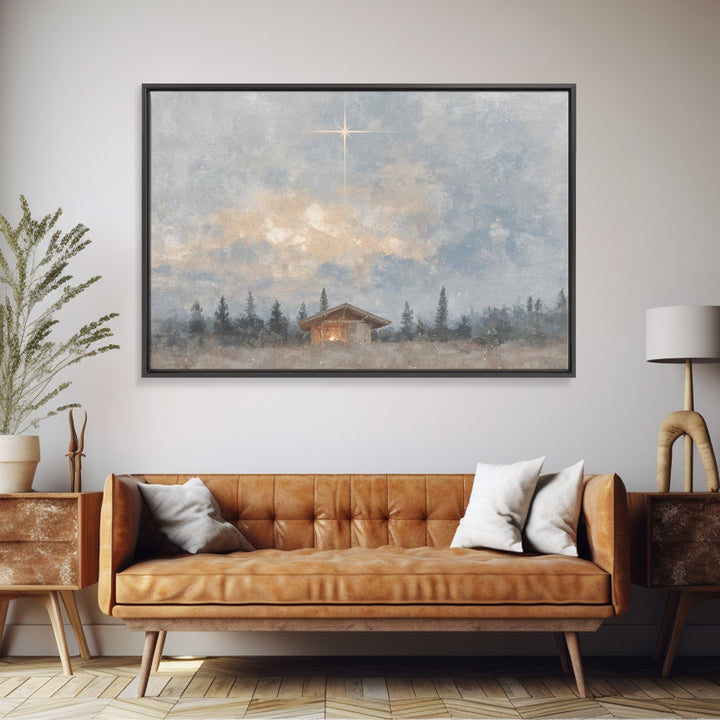 Evergreen Nativity – Framed Canvas Print – Christian Christmas Art – Christian Decor – Christian Wall Art – Christian Art Canvas – Christma