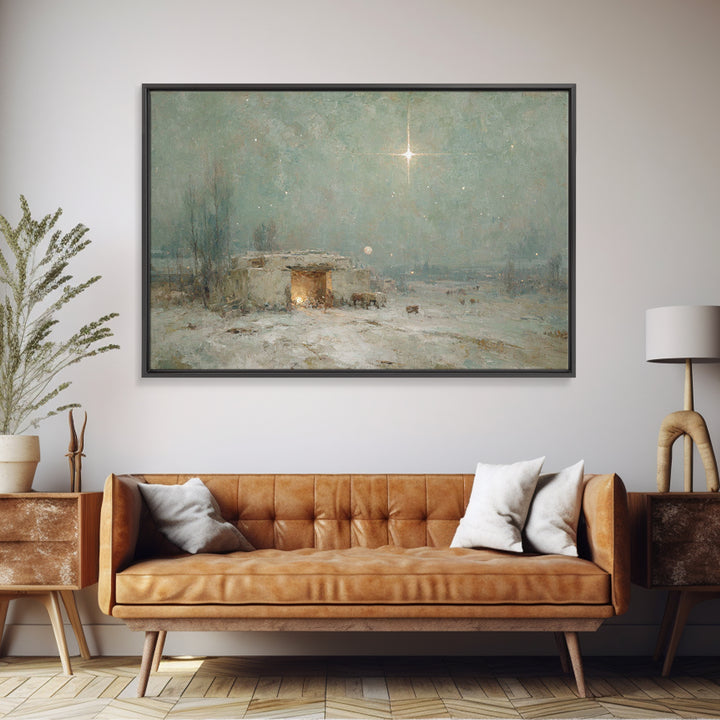 Sacred Stable – Framed Canvas Print – Christian Art Canvas – Christmas Art – Christian Decor – Christian Wall Art – Christian Christmas Art