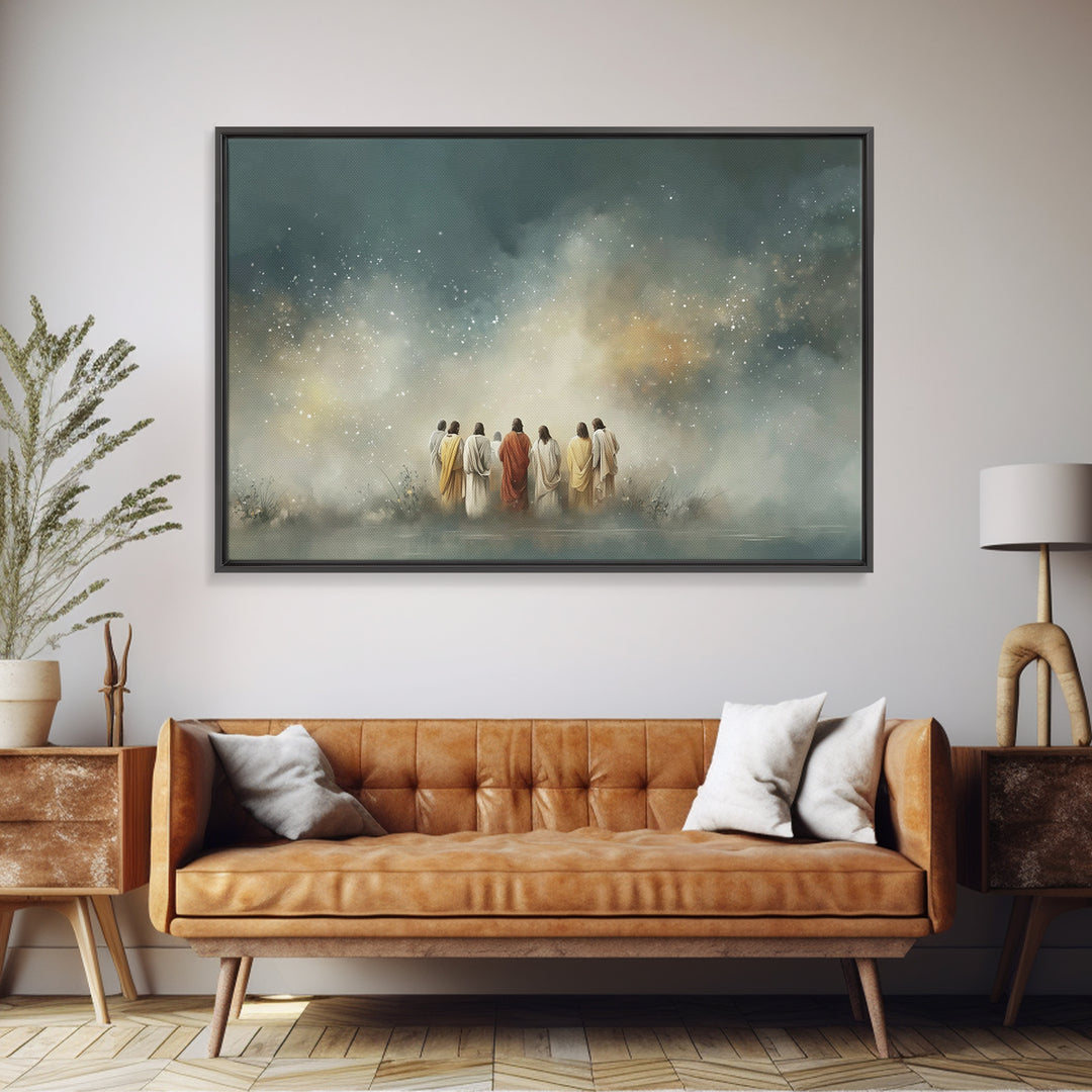 Heavenly Dawn Circle | Framed Canvas Print | Christian Art Canvas | Jesus Painting | Christian Wall Art | Christmas Art