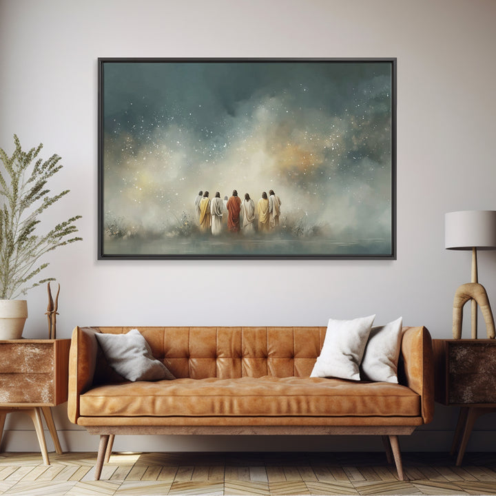 Heavenly Dawn Circle | Framed Canvas Print | Christian Art Canvas | Jesus Painting | Christian Wall Art | Christmas Art