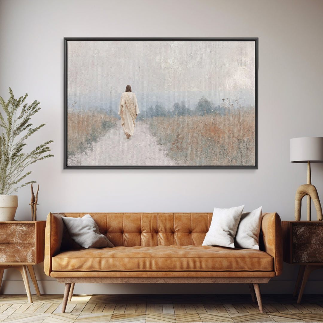 Quiet Path Light | Framed Canvas Print | Christian Art Canvas | Jesus Painting | Christian Wall Art | Minimalist Christian Art