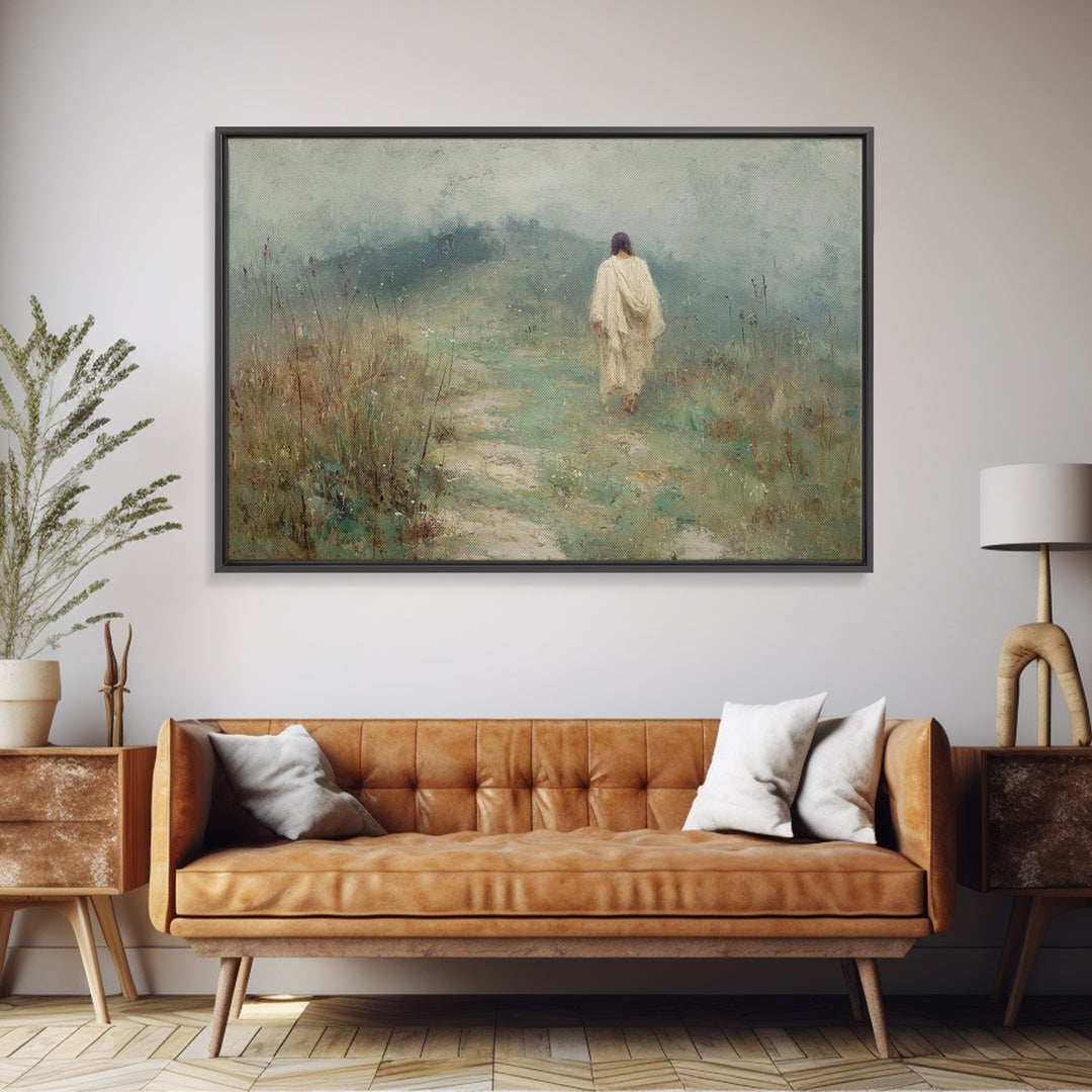 Misty Road Grace – Framed Canvas Print – Christian Art Canvas – Christian Wall Art – Jesus Painting – Moody Christian Art