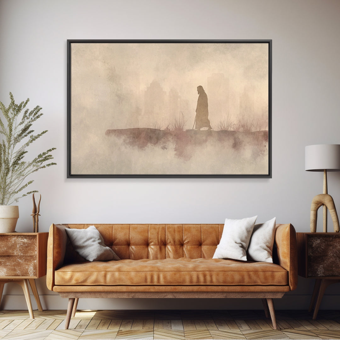 Urban Pilgrim, Framed Canvas Print, Christian Art Canvas, Jesus Painting, Christian Wall Art, Modern Christian Art