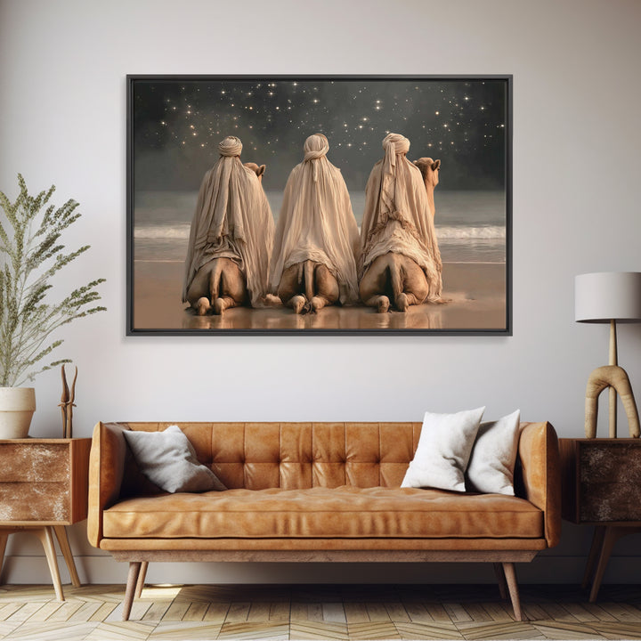 Starry Adoration – Framed Canvas Print – Christian Art Canvas – Christian Wall Art – Christian Christmas Art – Christmas Art – Jesus Painti