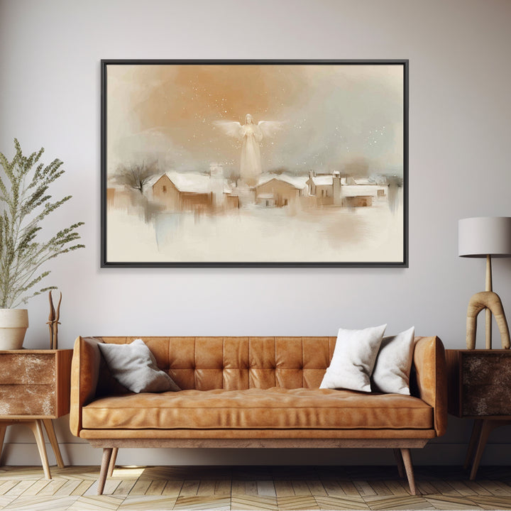 Silent Dawn Angel – Framed Canvas Print – Christian Art Print – White Christmas Art – Christian Christmas Decorations – Christian Art Canva
