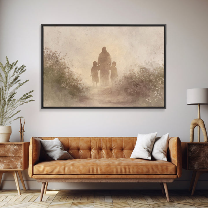 Soft Morning Walk – Framed Canvas Print – Jesus Painting – Christian Art Canvas – Christian Wall Art – Christian Gift Ideas – Christian Art