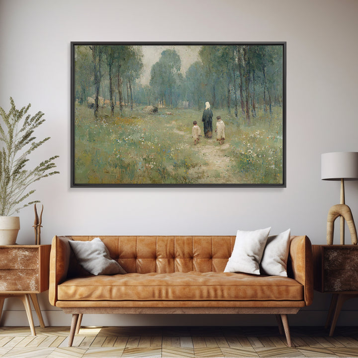 Quiet Meadow Grace - Framed Canvas Print - Christian Wall Art - Jesus Painting - Christian Art Canvas - Pastoral Scenery