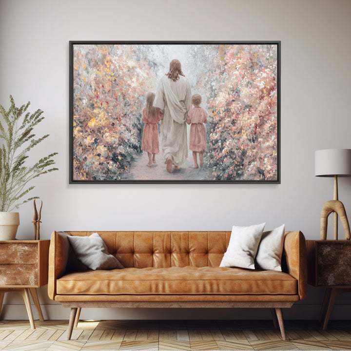 Gentle Shepherd Walk - Framed Canvas Print - Christian Art Canvas - Christian Painting - Jesus Art Print - Christian Home Decor
