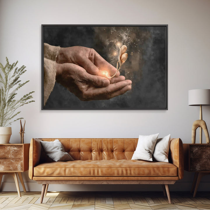 Hands Of Grace - Framed Canvas Print - Christian Art Canvas - Christian Gift - Christian Wall Art - Jesus Painting
