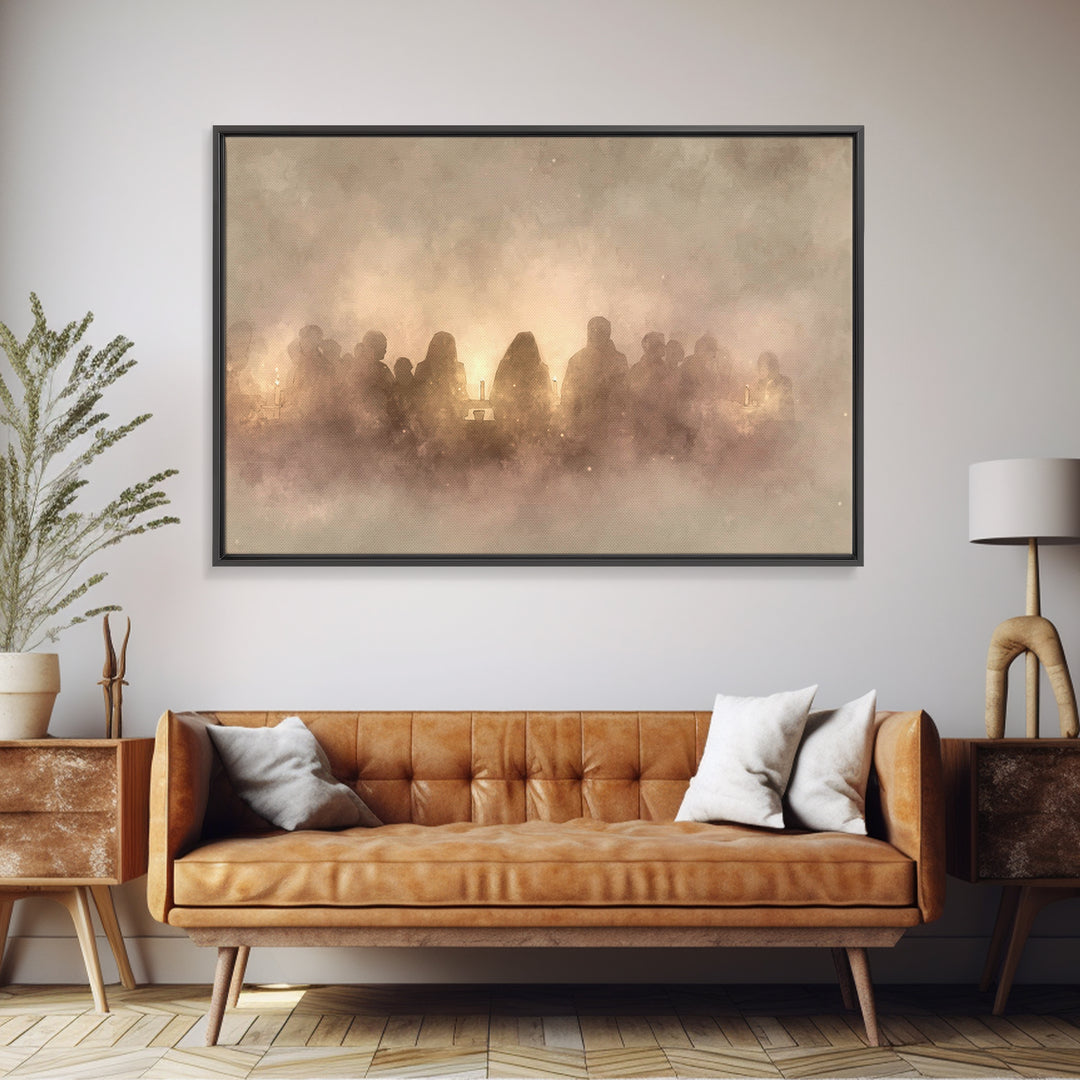 Candlelit Fellowship – Framed Canvas Print – Christian Wall Art – Moody Christian Art – Christian Art Canvas – Christian Gift Ideas