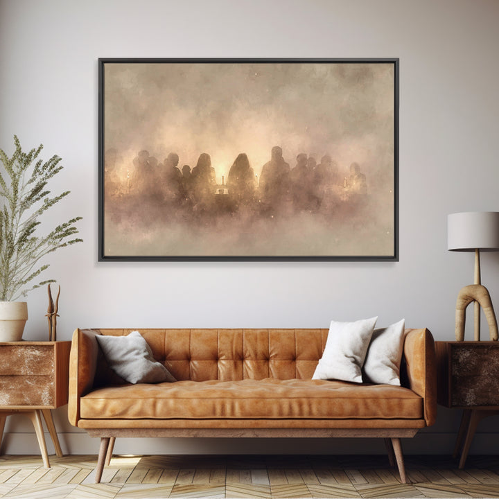 Candlelit Fellowship – Framed Canvas Print – Christian Wall Art – Moody Christian Art – Christian Art Canvas – Christian Gift Ideas