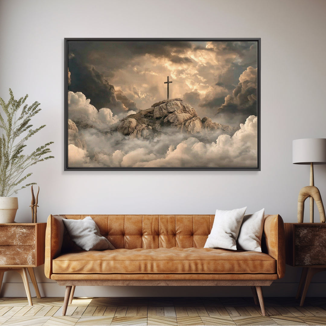 Crosslight Summit | Framed Canvas Print | Christian Art Canvas | Christian Wall Art | Large Christian Painting | Moody Christian Art | Chri