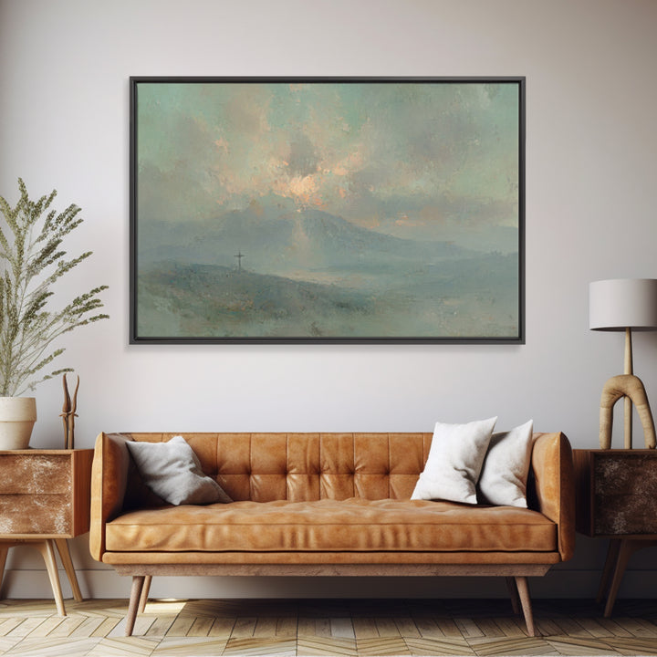 Dawn of Mercy, Framed Canvas Print, Christian Art Prints, Subtle Christian Art, Christian Wall Art, Blue Christian Art, Christian Paintings