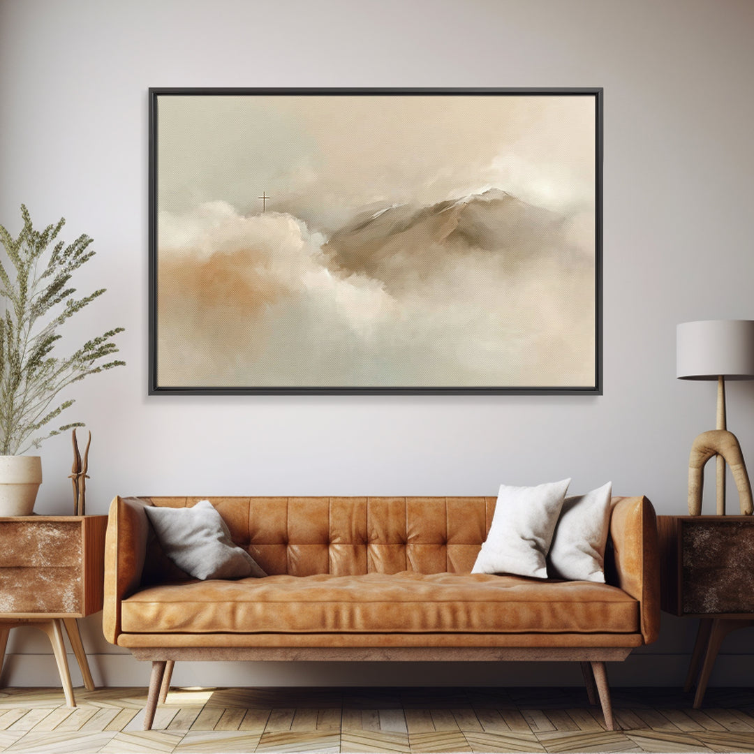 Peaceful Heights – Framed Canvas Print – Minimalist Christian Art – Christian Art Print – Subtle Christian Paintings – Christian Wall Art –