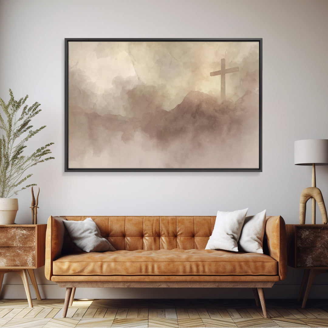 Heavenly Cross, Framed Canvas Print, Christian Wall Art, Modern Christian Art, White Christmas Art, Christian Christmas Art, Christian Deco