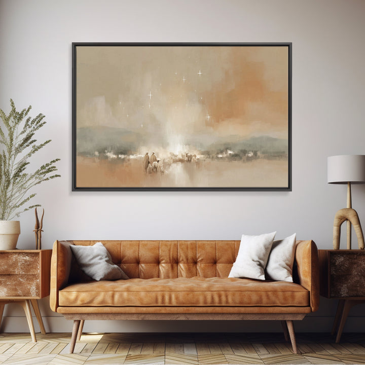 Shepherds of Light, Framed Canvas Print, Christmas Art Prints, Christian Christmas, Pastoral Scenery, Christian Art Canvas, Christian Decor