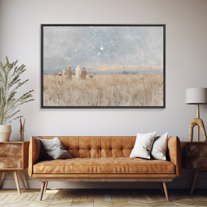 Starry Fields – Framed Canvas Print – Christian Christmas Art – Subtle Christian Art – Christian Art Prints – Pastoral Scenery – Christian