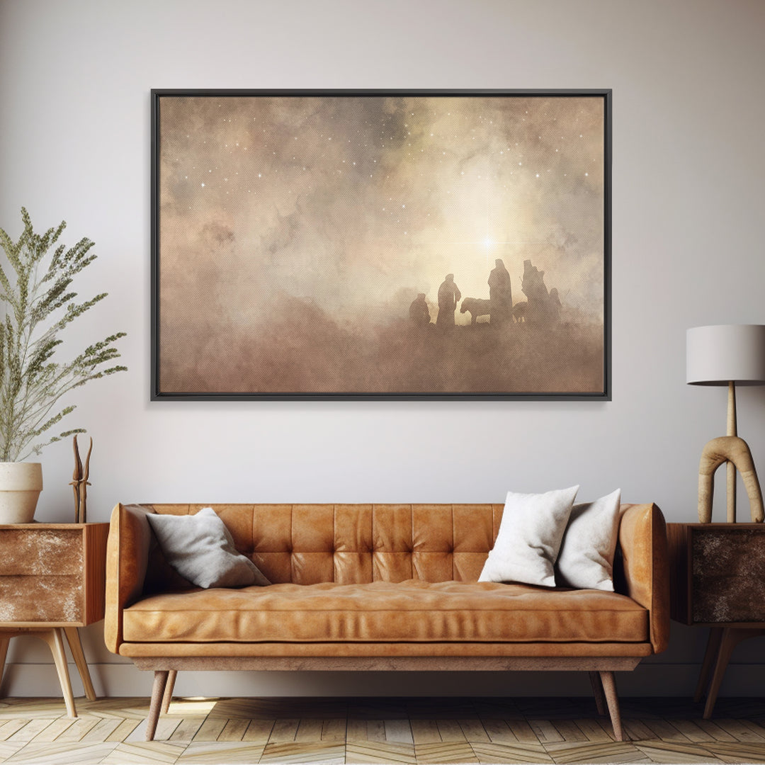 Shepherds Of Light – Framed Canvas Print – Christian Art – Christian Wall Art – Christmas Art – Jesus Christmas Art – Christian Art Canvas