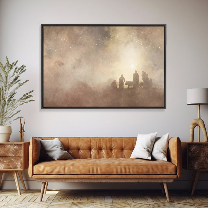 Shepherds Of Light – Framed Canvas Print – Christian Art – Christian Wall Art – Christmas Art – Jesus Christmas Art – Christian Art Canvas