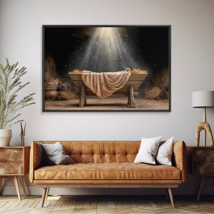 Holy Manger – Framed Canvas Print – Christmas Art – Christian Art – Christian Wall Art – Christian Christmas Decor – Christian Art Canvas