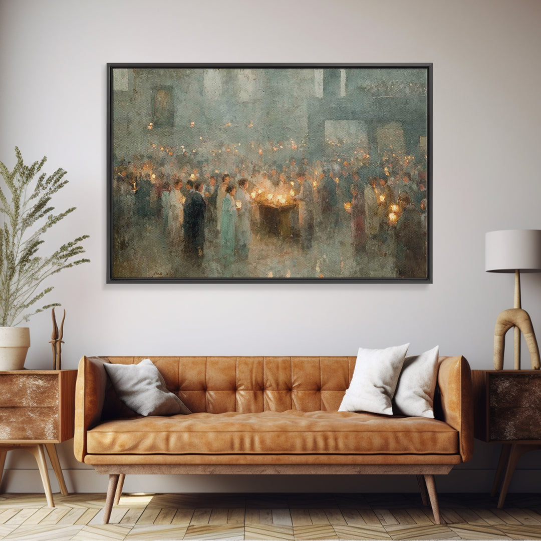Sanctuary Gathering – Framed Canvas Print – Christian Art Canvas – Christian Wall Art – Vintage Christian Art – Christian Gift