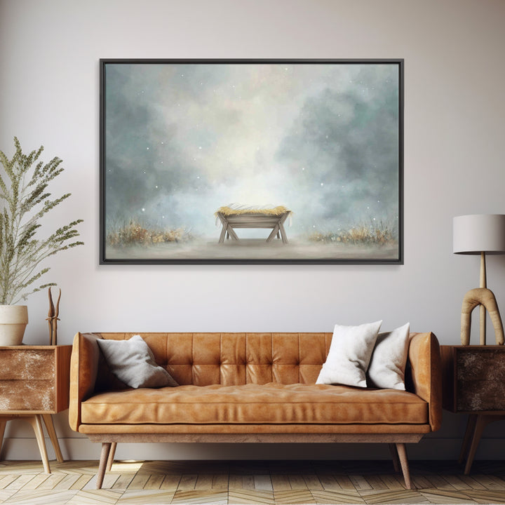 Silent Manger – Framed Canvas Print – Christian Art – Christmas Art – Christian Art Canvas – Christian Christmas Decor – Christian Wall Art