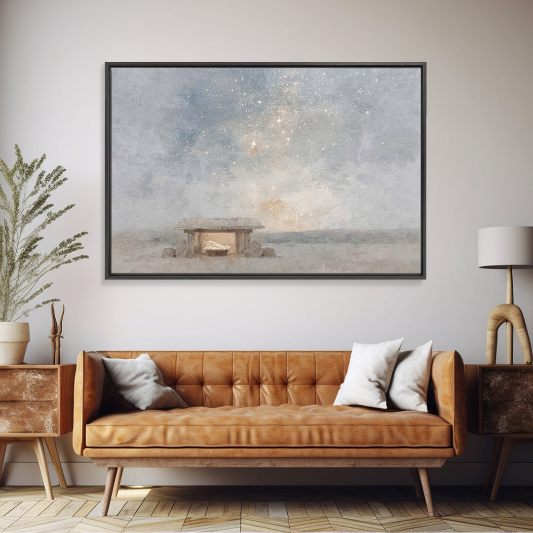 Starry Nativity Peace – Framed Canvas Print – Christian Art Canvas – Christmas Art – Christian Wall Art – Christian Christmas Art – Christi