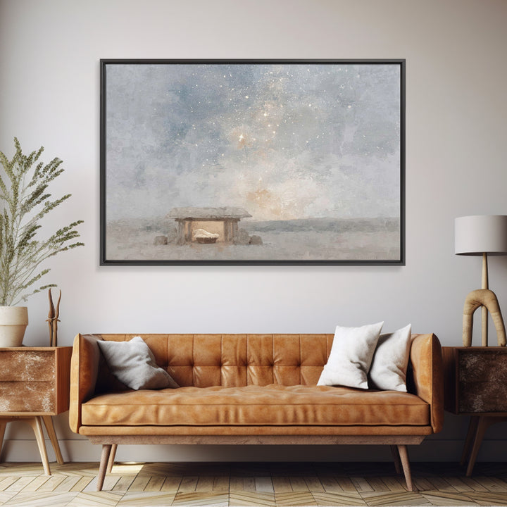 Starry Nativity Peace – Framed Canvas Print – Christian Art Canvas – Christmas Art – Christian Wall Art – Christian Christmas Art – Christi