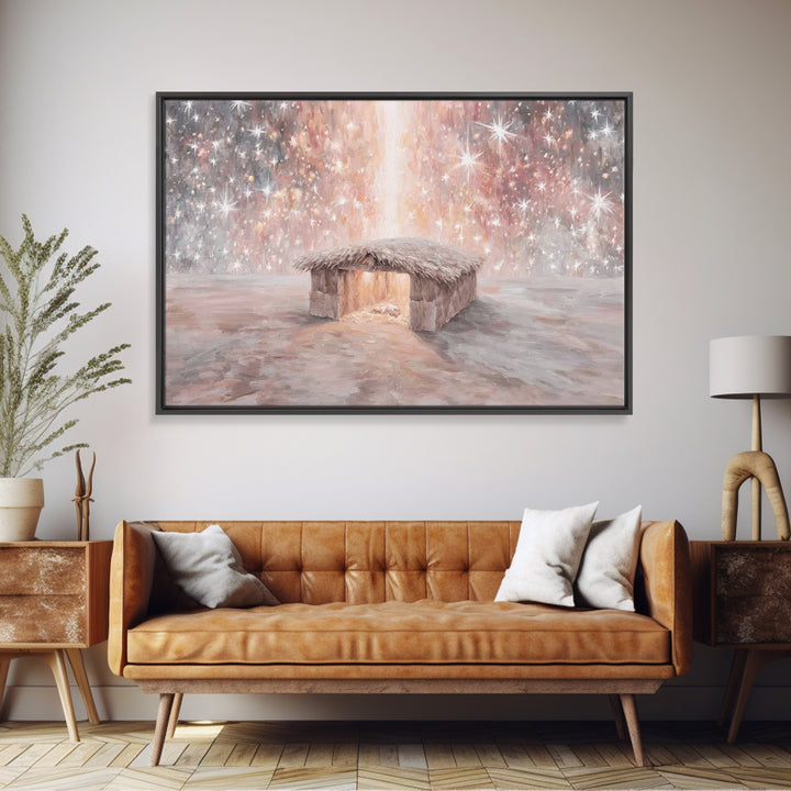 Glory In The Stable – Framed Canvas Print – Christian Christmas Art – Christian Wall Art – Christian Art Canvas – Christmas Art – Christian