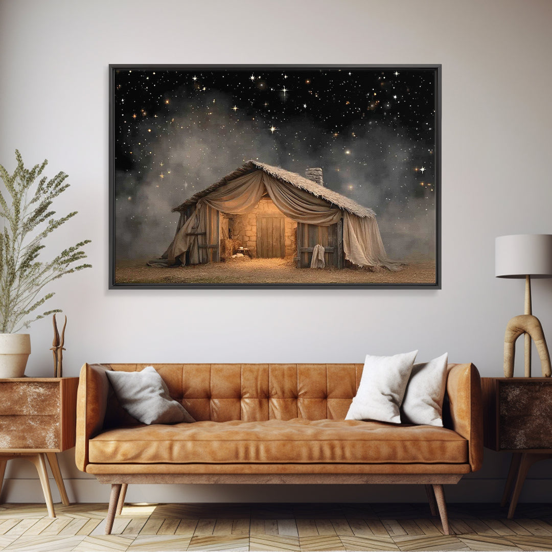 Bethlehem Night Shelter – Framed Canvas Print – Christmas Art – Christian Art Canvas – Christian Wall Art – Christian Christmas Art – Frame
