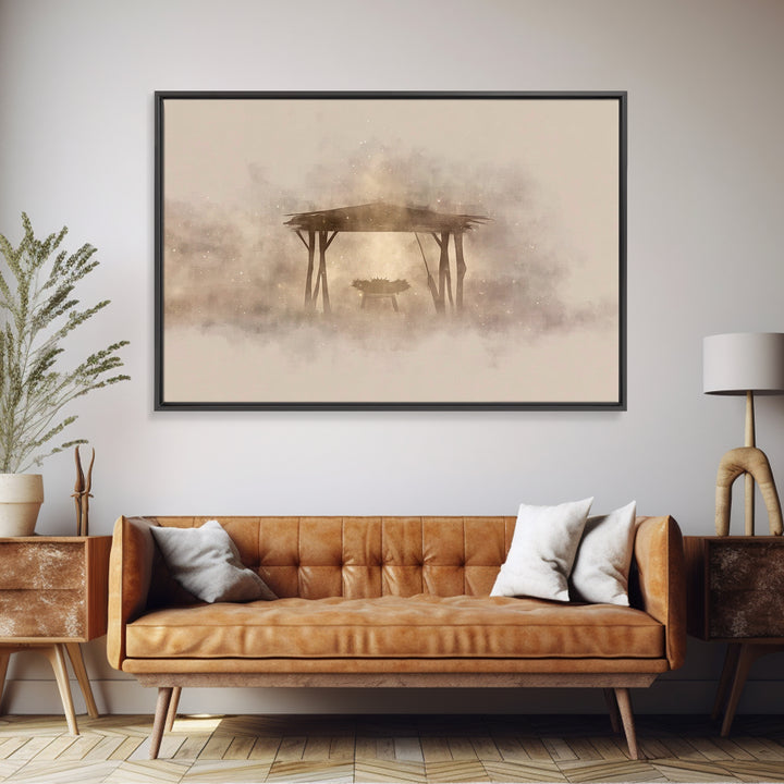Holy Shelter Silhouette – Framed Canvas Print – Christian Christmas Art – Christian Art – Christian Wall Art – Minimalist Christian Art – C