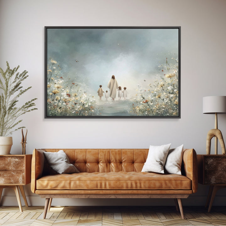 Heavenly Meadow Light, Framed Canvas Print, Christian Art Print, Jesus Painting Canvas, Minimalist Christian Art, Christian Wall Art, Chris
