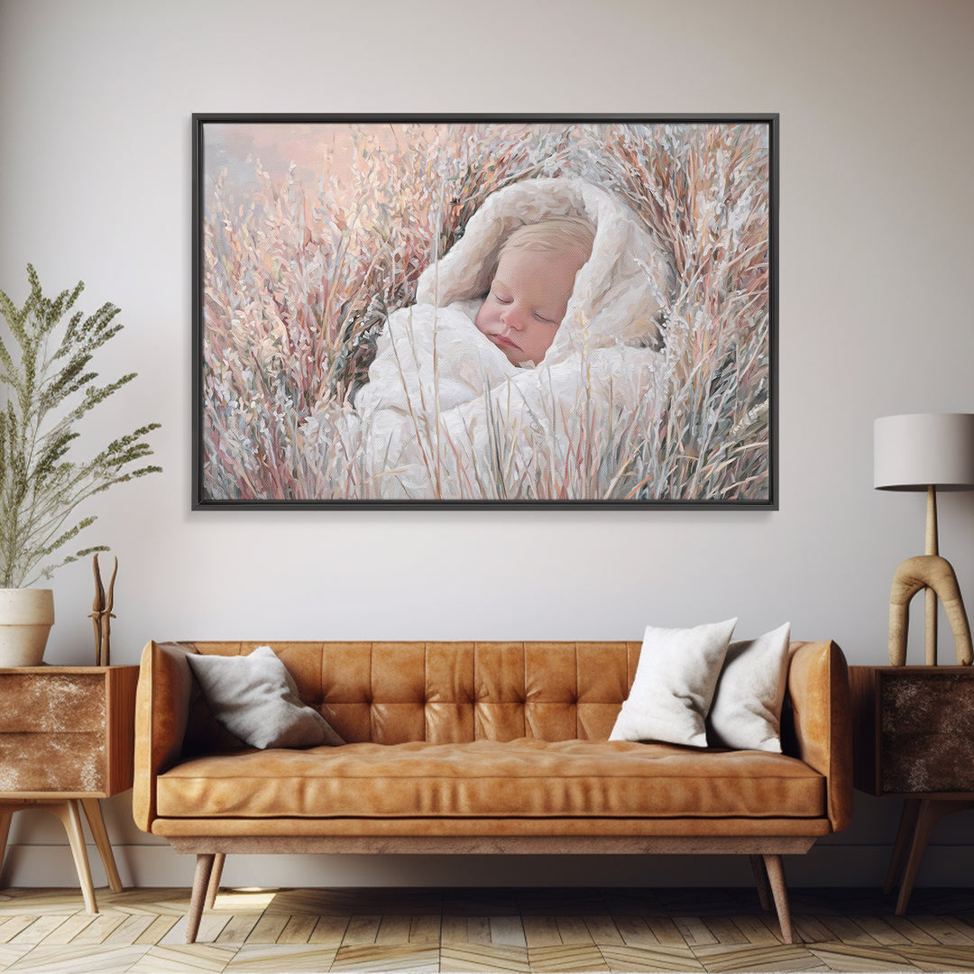 Peaceful Holy Dawn – Framed Canvas Print – Christian Christmas Art – Birth Of Jesus Painting – Christian Art Canvas – White Christmas Art –