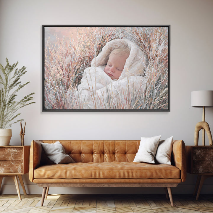 Peaceful Holy Dawn – Framed Canvas Print – Christian Christmas Art – Birth Of Jesus Painting – Christian Art Canvas – White Christmas Art –