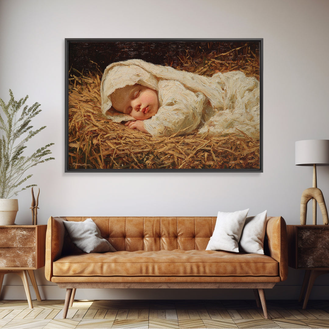 Manger Star Rest | Framed Canvas Print | Jesus Christmas Art | Christian Art Canvas | Vintage Christmas Art | Christian Wall Art | Christma