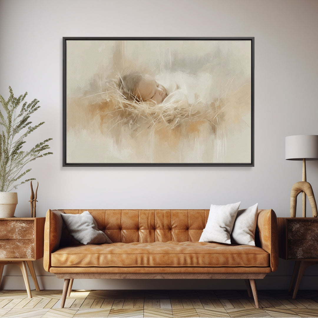 Gentle Nativity Still | Framed Canvas Print | Christian Art Canvas | White Christmas Art | Christian Christmas Art | Christian Wall Art | M