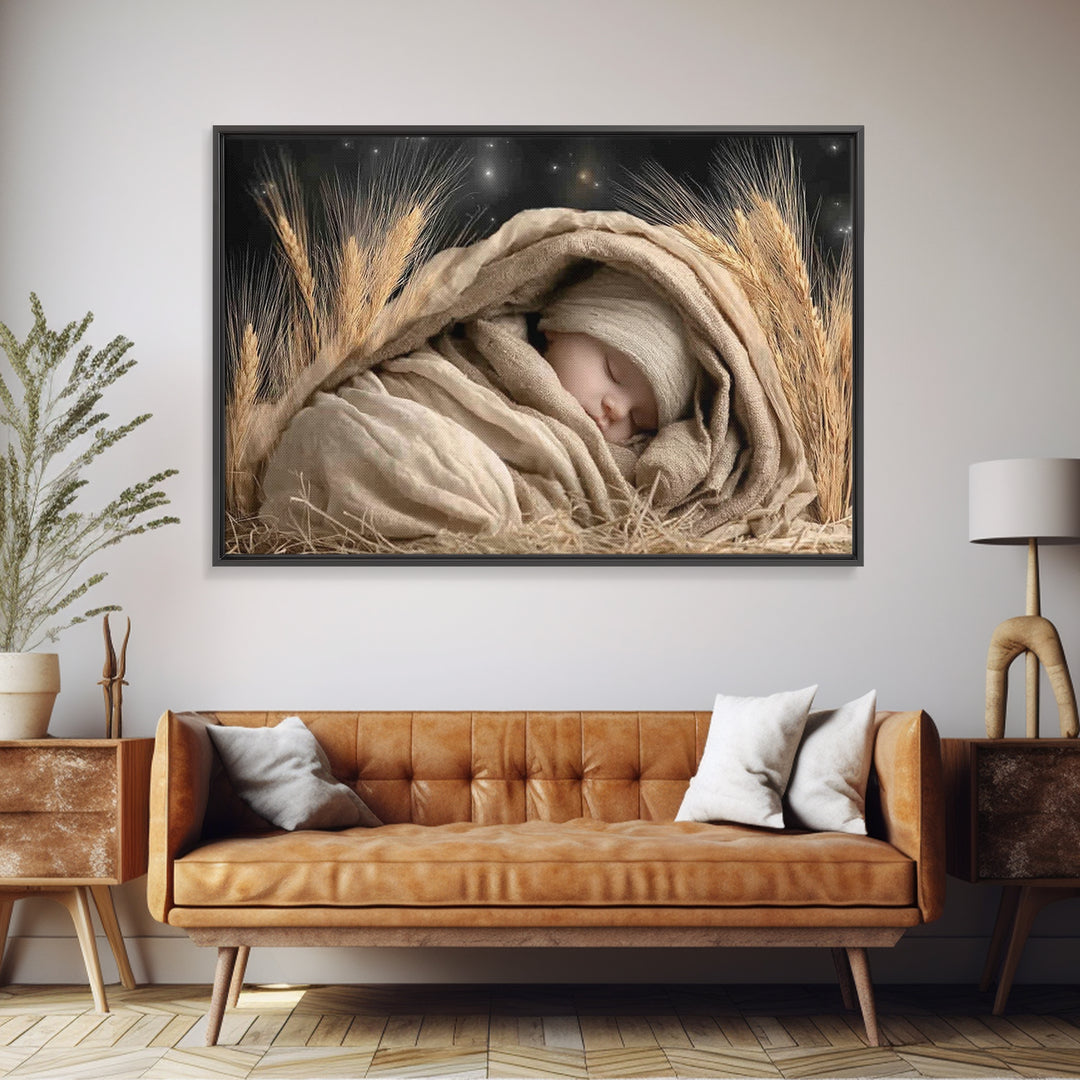 Starry Night Cradle, Framed Canvas Print, Jesus Christmas Art, Christian Art Canvas, Christmas TV Art, Christian Christmas Decor, Christian