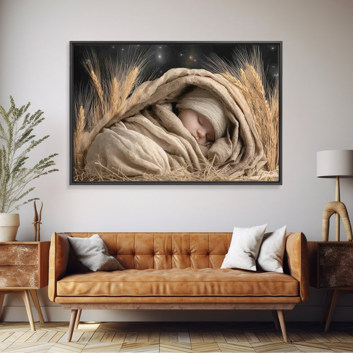 Starry Night Cradle, Framed Canvas Print, Jesus Christmas Art, Christian Art Canvas, Christmas TV Art, Christian Christmas Decor, Christian