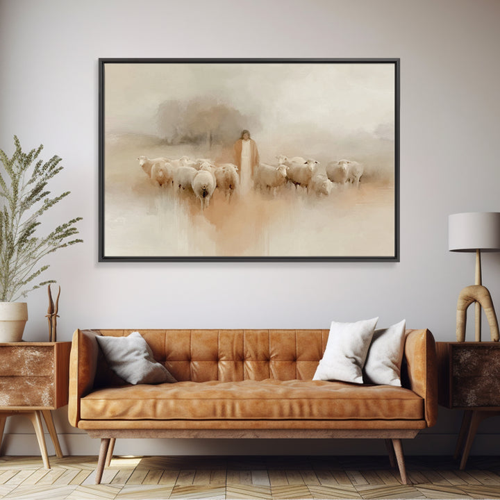 Pasture Of Peace | Framed Canvas Print | Christian Art Canvas | Jesus Painting | Minimalist Christian Art | Christian Wall Art | Subtle Chr