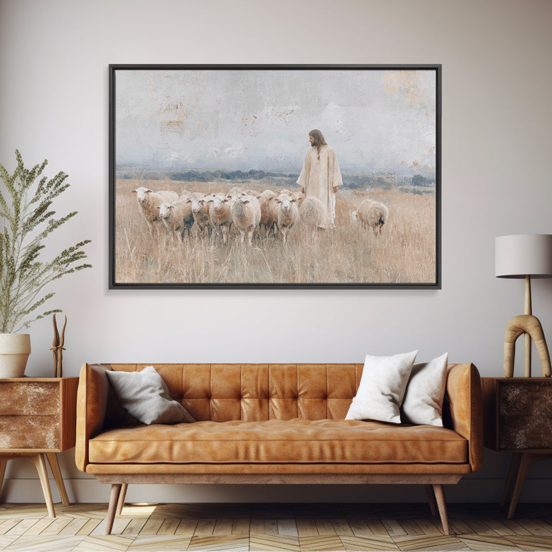 Gentle Shepherd Light | Framed Canvas Print | Christian Art Canvas | Jesus Painting | Christian Wall Art | Christmas Art