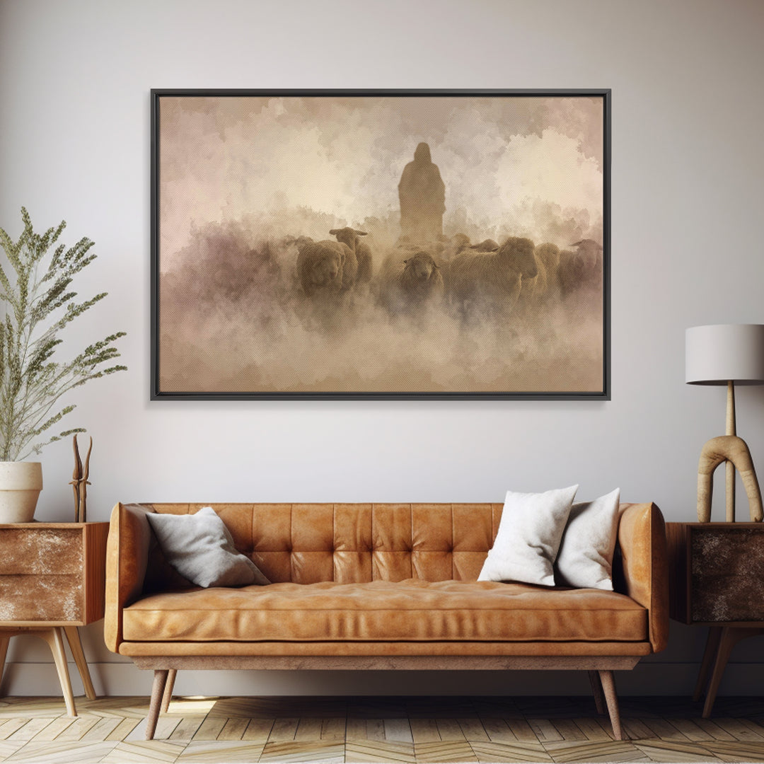 Silent Shepherd Path – Framed Canvas Print – Christian Art Canvas – Christian Wall Art – Jesus Painting – Christian Christmas