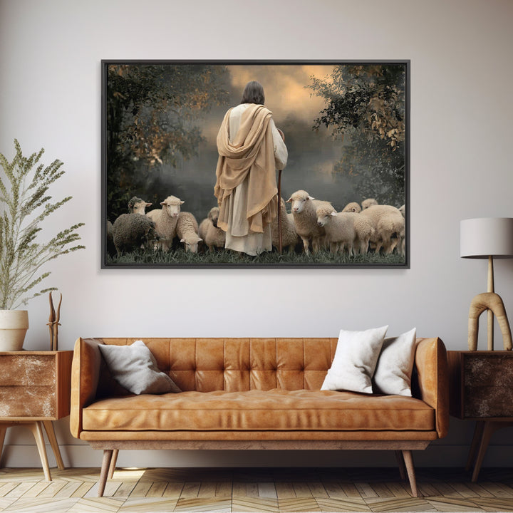 Misty Flock Calm, Framed Canvas Print, Christian Wall Art, Jesus Painting, Christian Art Canvas, Christmas Art