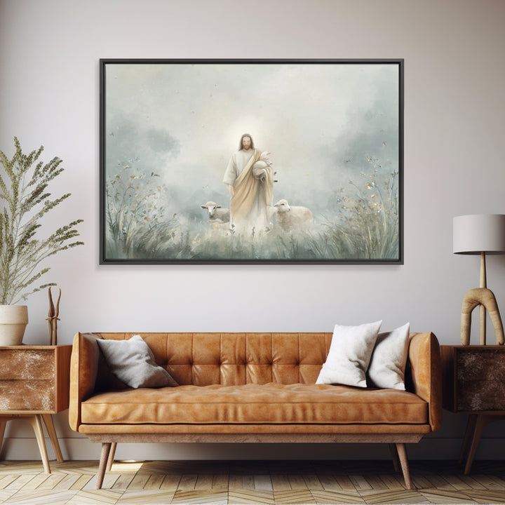 Autumn Shepherd Stillness | Framed Canvas Print | Christian Wall Art | Christian Art Canvas | Jesus Painting | Christmas Art
