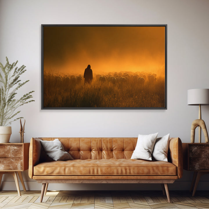 Radiant Shepherd Glory, Framed Canvas Print, Christian Wall Art, Christian Art Canvas, Jesus Painting, Christian Christmas
