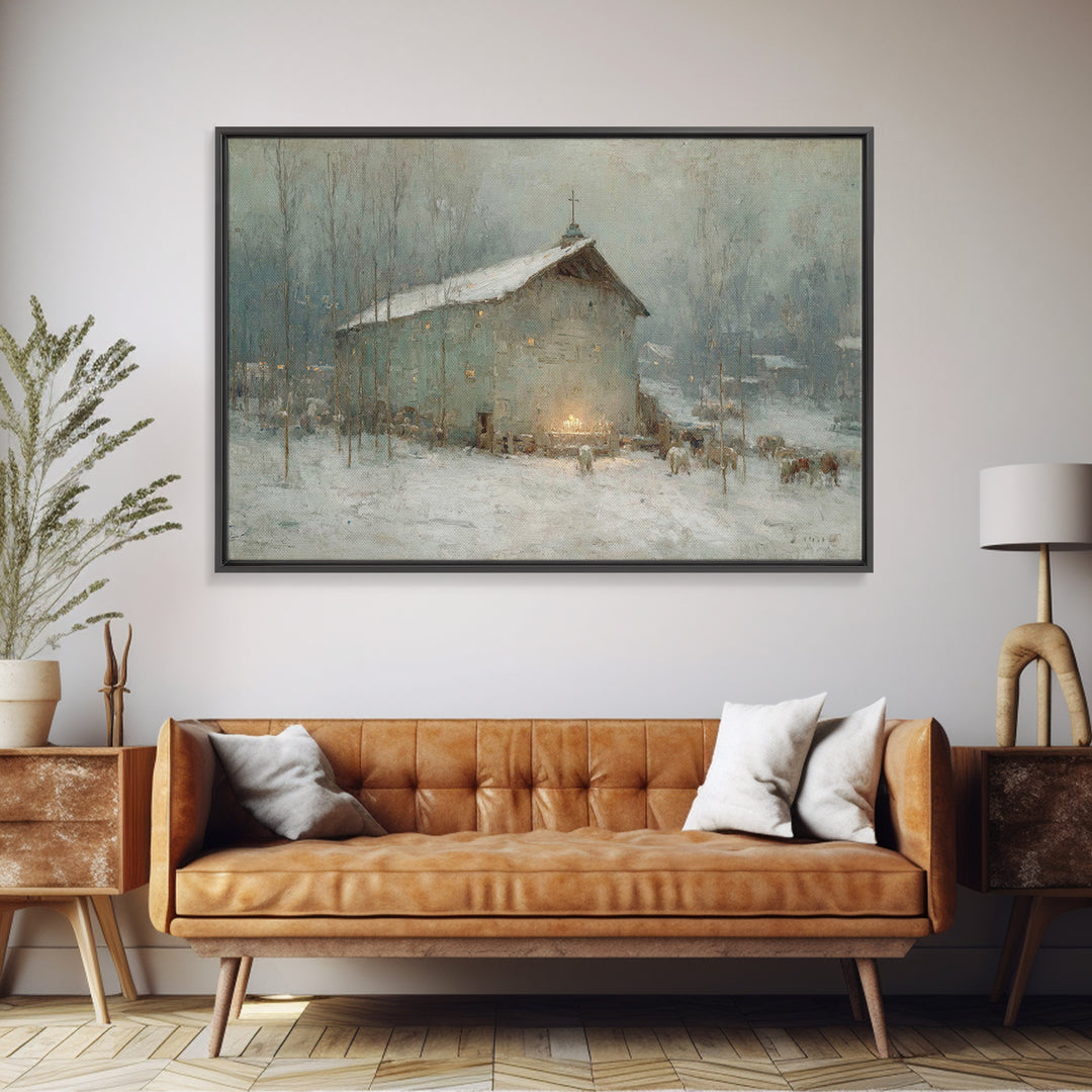 Rustic Nativity Glow | Framed Canvas Print | Christian Wall Art | Christian Art Canvas | Jesus Painting | Christmas Art | Christian Decorat