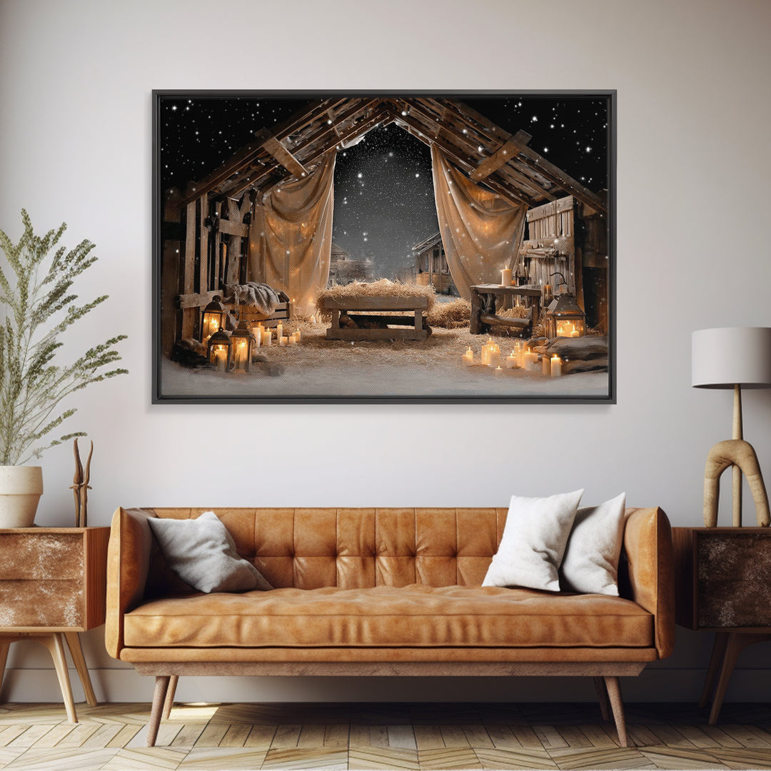 Winter Chapel Light, Framed Canvas Print, Christian Wall Art, Christian Art Canvas, Christmas Art, Christian Christmas Art, Vintage Christi